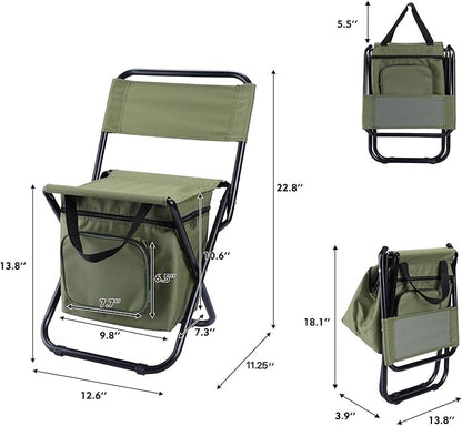LEADALLWAY Fishing Chair with Cooler Bag Compact Fishing Stool Foldable Camping Chair