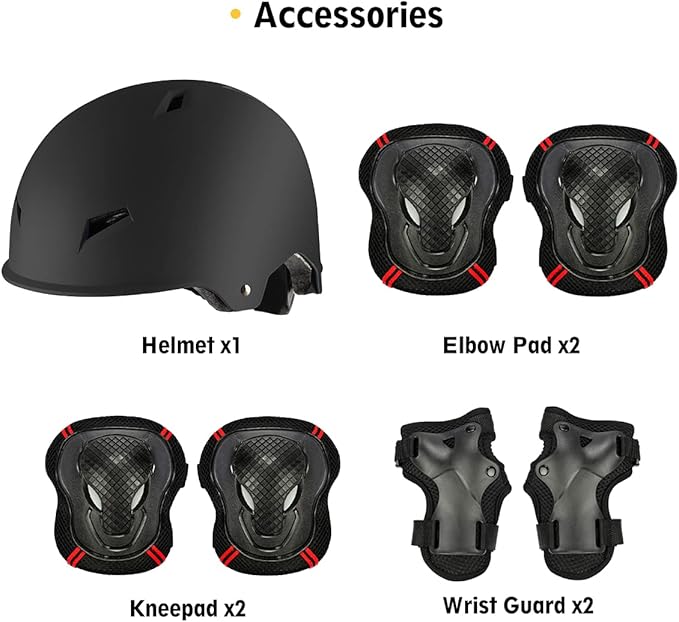 Skateboard Bike Helmet for Adults Adjustable Knee Elbow Pads Wrist Guards Protective Gear Helmets Set Teens for Bicycle Cycling Skate Scooter Bicycle Helmet