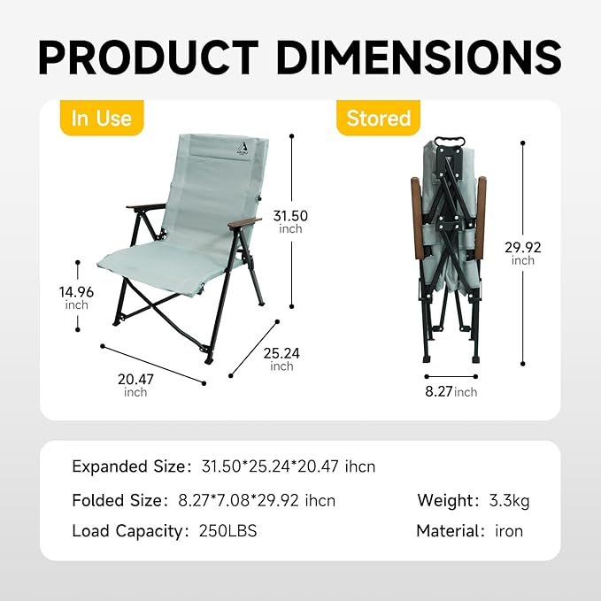 Folding Camping Chair, Portable Outdoor Lawn Chairs for Adults Heavy Duty for Beach, Fishing,Picnic,Concert Sports, Collapsible Camp Chairs