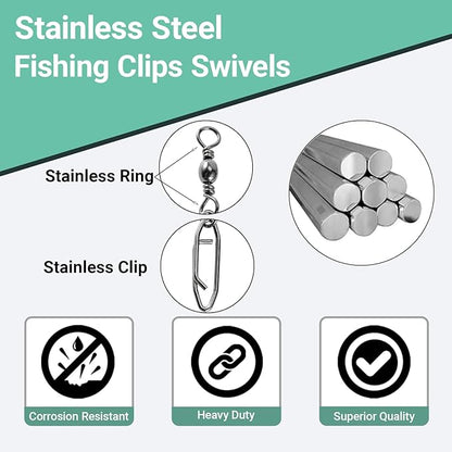 Atibin Saltwater Freshwater Snap Swivels Stainless Heavy Steel Fishing Clips Swivel Barrel Clip Fishing Snaps Rolling Speed Change Black Nickel