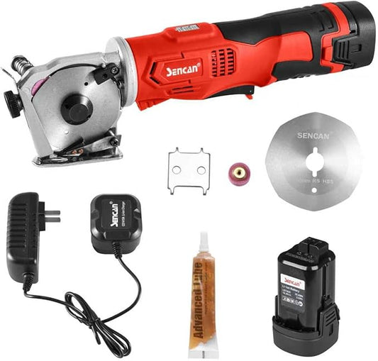 Cordless Rotary Fabric Cutter, Multi-layer Electric Fabric Scissors with 1"Cutting Thickness, for Leather and Carpet, with 1 Battery, Cordless shear 14.4V, with 2pcs blades