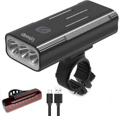 Bike Lights for Night Riding Gyhuego, Bright USB Rechargeable Front Bicycle Lights with Power Bank Function Easy to Install for Men Women Kids Road Mountain Safety Night Cycling