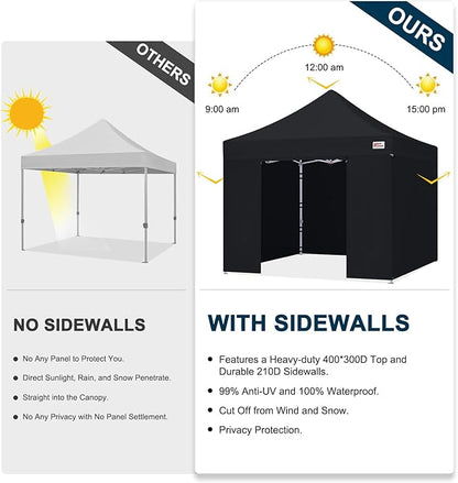 MASTERCANOPY 10x10 Premium Heavy Duty Pop Up Commercial Instant Canopy with Sidewalls(10x10 Black)