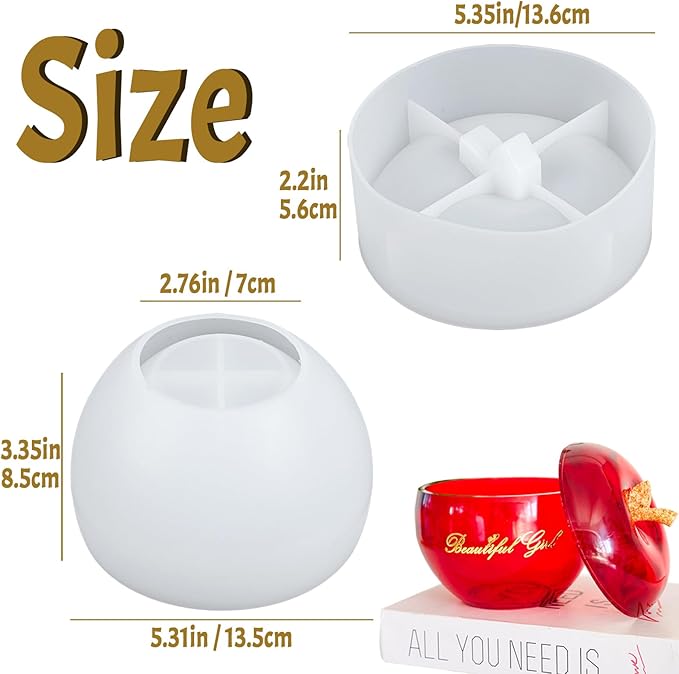 Apple Jar Resin Molds Extra Large, 5inch Jars Silicone Molds with Lid for Epoxy Resin Casting for DIY Jewelry Storage Box, Candy Container, Candle Vessel, Home Decoration