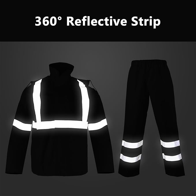 Hi Vis Reflective Safety Rain Jacket and Pants for Men 300D Oxford Waterproof Rain Gears Construction Work Jacket
