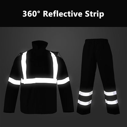 Hi Vis Reflective Safety Rain Jacket and Pants for Men 300D Oxford Waterproof Rain Gears Construction Work Jacket