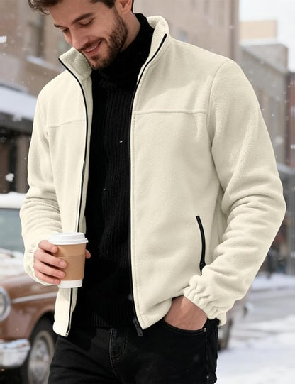 Mens Polar Fleece Jacket Full Zip Lightweight Casual Outdoor Jackets Stand Collar Warm Coats with Pockets