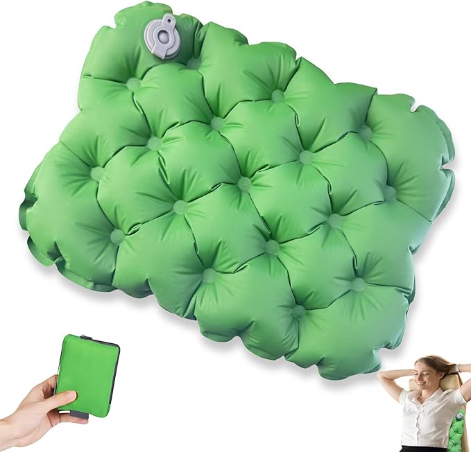 Inflatable seat Cushion-Travel Cushion Lnflatable Portable Air Sitting Pad for Stadium Camping OfficeCan also be used for lumbar and back support Lightweight Waterproof Camp Chair Accessories (Green)