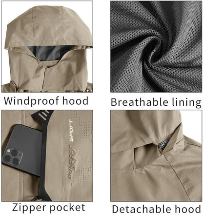 TEZO Mens Rain Jacket Waterproof with Hooded Hiking Coat Lightweight Windbreaker