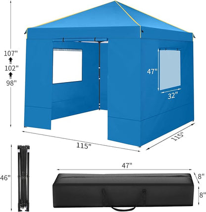 Alishebuy 10x10 Pop Up Canopy Tent with 4 Removable Sidewalls 2.0, Waterproof Commercial Instant Gazebo Tent Outdoor Canopy Tents for Party/Exhibition/Picnic with Carry Bag,4 Stakes & Ropes (Blue)
