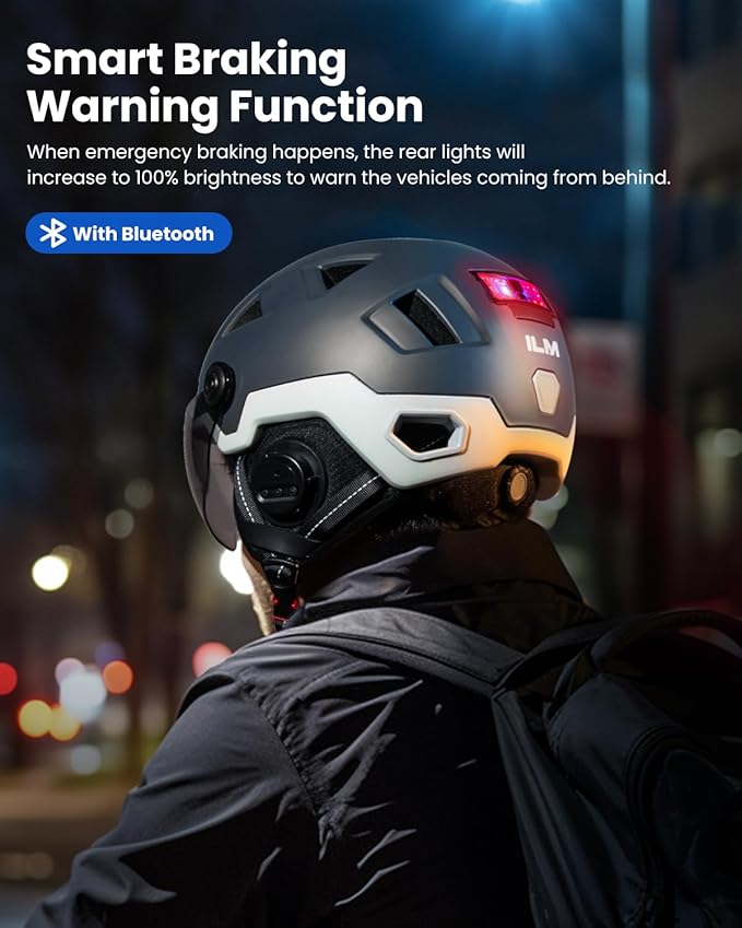 ILM Smart Adult Bike Helmet with Automatic G-Sensor Turn Signal & Brake Warning LED Light Control Road Cycling Helmet E3-12LS