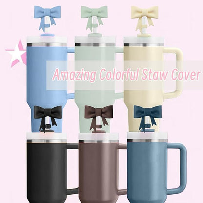 6Pcs Silicone Straw Toppers Covers for Stanley Cups 40/30oz 10mm(0.4in) Dust-Proof Bow Straw Covers Toppers Suitbale for Stanley Cup Accessories Reusable Straws Caps (Colorful F)