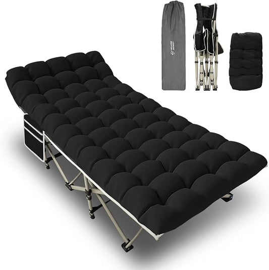 YELLOW JACKET Folding Camping Cot for Adults,600LBS Max Load,28" Wide Sleeping Cot with Removable Thick Mattress Portable Foldable Camping Bed with Carry Bag for Camp,Home,Office,Travel,Black