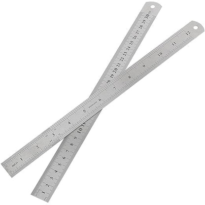 30 Pack 12 Inches Stainless Steel Rulers, Straight Edge Ruler, Precision Metal Ruler Laser Engraved Imperial/Metric Scales & Individual Sleeves for Office, Woodworking, Engineering