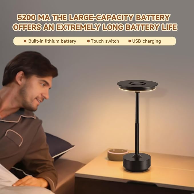 Color-Changing Night Light - Simple and Modern Metal Base Desktop Ambient Light, Bedroom Bedside Light, Meeting Room Decorative Lighting, LED dimmable Night Light (Black)