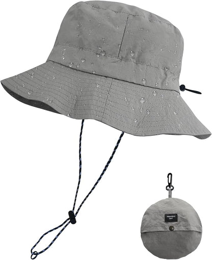 PFFY Quick Dry Waterproof Packable Bucket Hat for Women Men Outdoor Sun Hats with Detachable Chin Strap