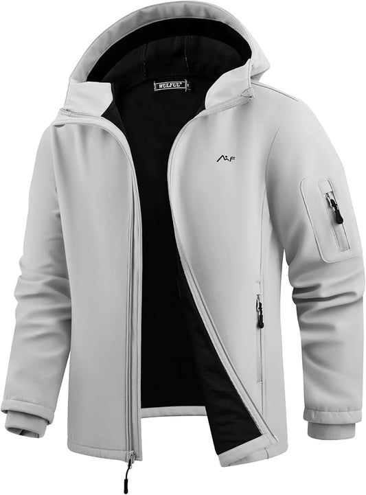 WULFUL Men's Lightweight Softshell Jacket Warm Fleece Lined Windbreaker Waterproof Soft Shell for Outdoor Hiking