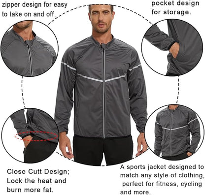 NINGMI Sauna Suit for Men Sweat - Long Sleeve Shirt Jacket Workout Body Shaper Zipper Top Slimming Fitness Trainer Gym