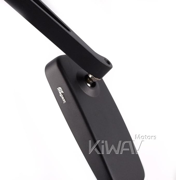 KiWAV Aftermarket Motorcycle Mirrors Rectangular Classic Black Sandblasting Short Stem Convex Anti-Glare Blue Tinted Glass 10mm 5/16 Inches Adapters Pack of Pair