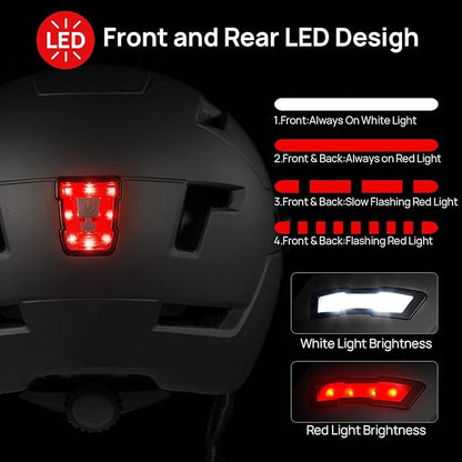 ILM Adult Bike Helmet with USB Rechargeable LED Front and Back Light Mountain&Road Bicycle Helmets for Men Women Removable Goggle Cycling Helmet E3-10L