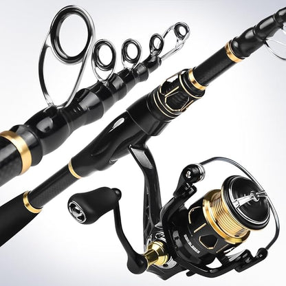 Fishing Rod and Reel Combo - Carbon Fiber Telescopic Fishing Pole with 2000 Spinning Reel Combos - Sea Saltwater Freshwater Ice Bass Fishing Tackle Set Fishing Rods Kit Fishing Poles and Reels Combo