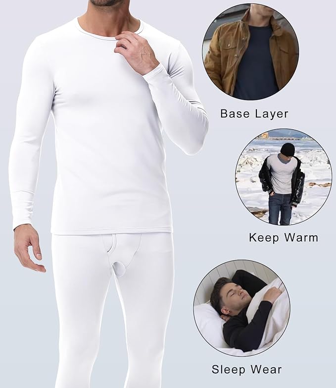 wirarpa Men's Cotton Long Johns Thermal Underwear Set Base Layer Lightweight Long Sleeve Top and Bottom