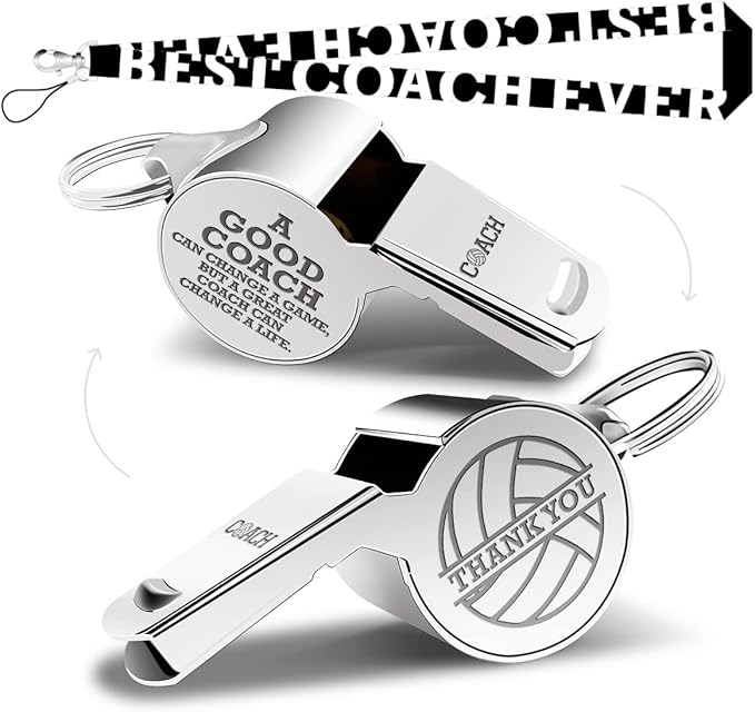 Whistle Thank You Volleyball Gifts for Coaches Teachers Whistle Emergency Coach Referee Lifeguard Loud Whistle for Men Women Referees Coach School Sports Coaches Whistle with Lanyard Cheer Coach Gift.