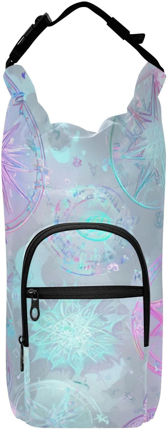 Rainbow Color Circular Pentagrams Stars Water Bottle Holder with Strap Insulated Water Bottle Carrier Crossbody Bags Pouch with Phone Pocket for Travel Gym Hiking Walking Running