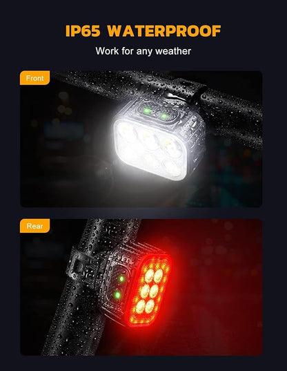 Bike Lights Set Ultra Bright, Bicycle Light Rechargeable with 6 Spot & Flood Beams, IP65 Waterproof Bike Lights for Night Riding, DIY 4X4 + 6X6 Modes Bicycle Headlight and Tail Light Reflectors