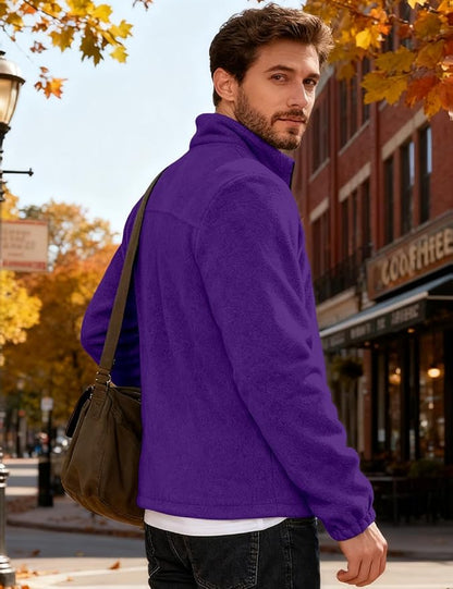 Mens Polar Fleece Jacket Full Zip Lightweight Casual Outdoor Jackets Stand Collar Warm Coats with Pockets