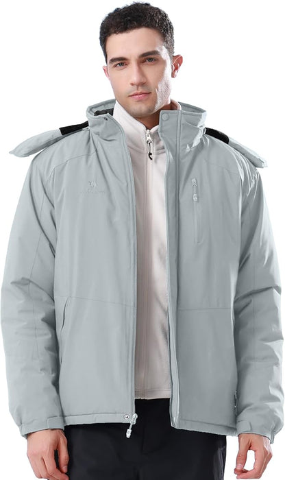 CAMELSPORTS Mens Winter Jacket Waterproof Warm Snow Ski Jackets Faux Fur Fleece Rain Coats with Removable Hood