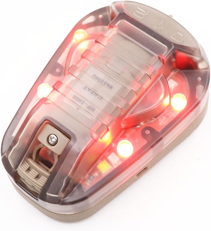 Tactical IR Strobe Helmet Light Military Identification Light with Visible LED + White Strobe Survival Signal Light (Tan-Red)