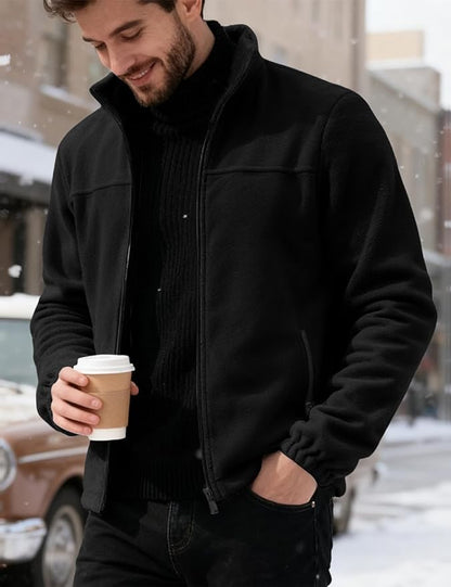 Mens Polar Fleece Jacket Full Zip Lightweight Casual Outdoor Jackets Stand Collar Warm Coats with Pockets