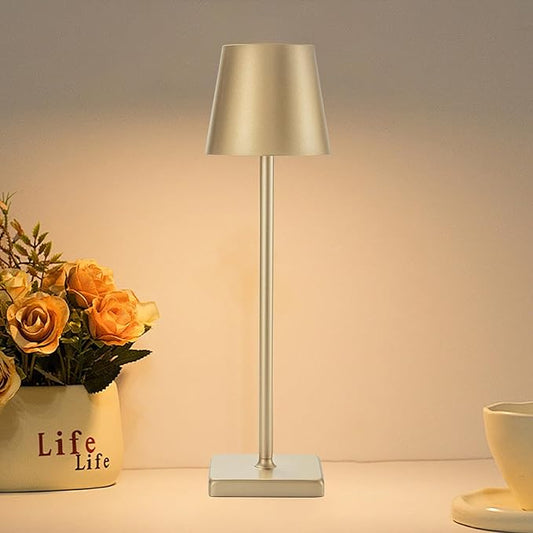 1 Pack Rechargeable Cordless Table Lamps, 5200mAh Battery Touch Table Light, Aluminum Shell Stepless Dimmable Portable LED Desk Lamp for Dinner/Restaurant/Outdoor Gold