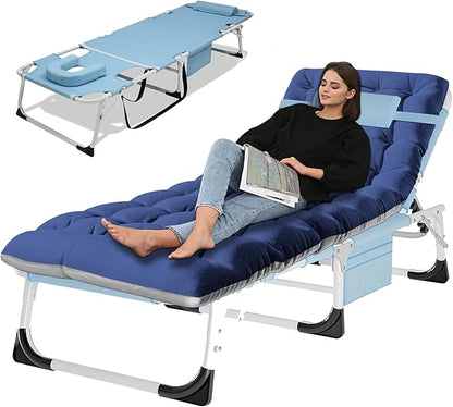 LILYPELLE Portable Folding Camping Cot, Adjustable 5-Position Face Down Folding Chaise Lounge Chairs, Outdoor Portable Bed Sleeping Cot for Camping, Pool, Beach, Patio