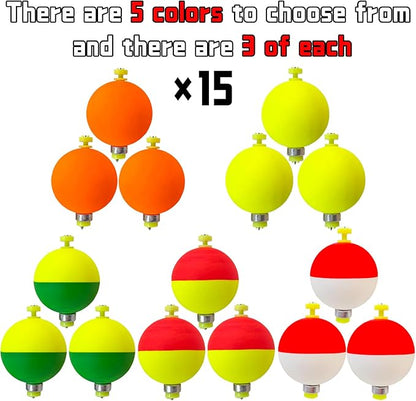 Fishing Bobbers Floats Set Weighted Fishing Bobbers for Fishing, Foam Snap on Float Weighted Bobbers Push Button Spring Fishing Floats Fishing Bobbers Assortment for Catfish