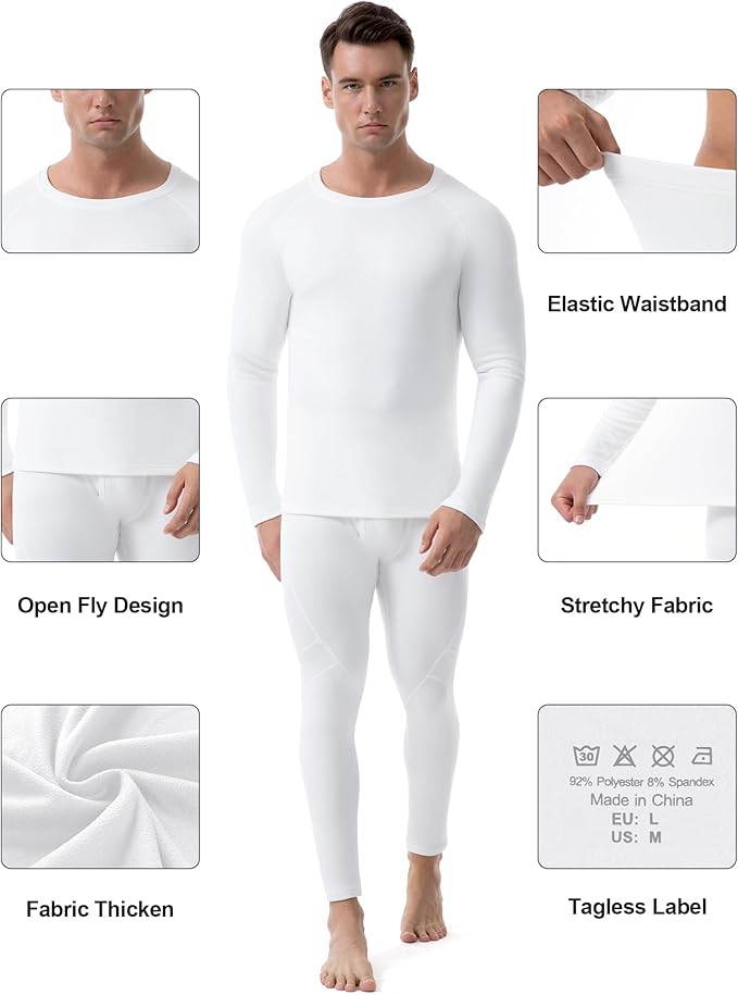 Runhit Mens Thermal Underwear Set：Fleece Lined Long Johns for Men Thermal Shirts and Pants Base Layer Cold Weather Thermals