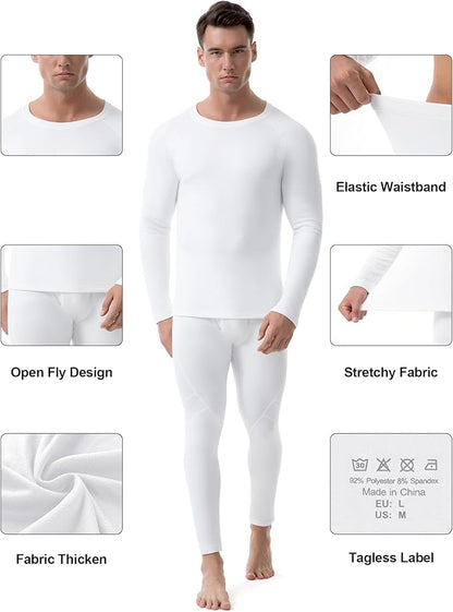 Runhit Mens Thermal Underwear Set：Fleece Lined Long Johns for Men Thermal Shirts and Pants Base Layer Cold Weather Thermals