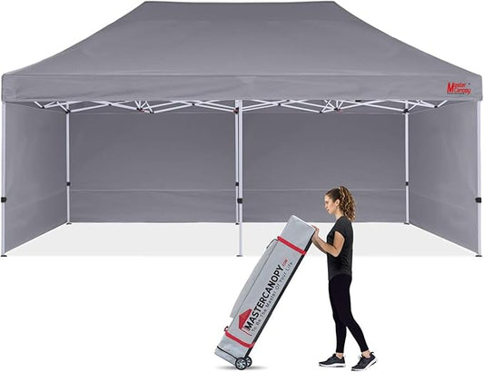 MASTERCANOPY Heavy Duty Pop-up Canopy Tent with Sidewalls (10x20,Gray)
