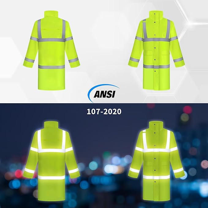 TCCFCCT Hi Vis Rain Coat for Men & Women - Waterproof Jacket with Hood, Heavy Duty for Safety Work & Outdoor Activities, 3XL Yellow