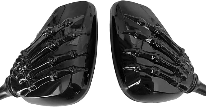 Universal Bicycle Mirror 8mm 10mm Skull Hand Side Also for Motorcycle Rear View Mirrors Scooter Moped Bike black