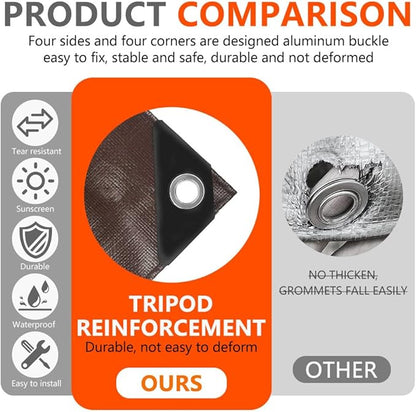 20x20Ft Tarps 16 MIL Heavy Duty Thick Waterproof Poly Tarp, UV Resistant&Tear Multipurpose Protective Cover w/Grommets and Reinforced Edges for Camping, Tent, Boat, RV, Car Brown