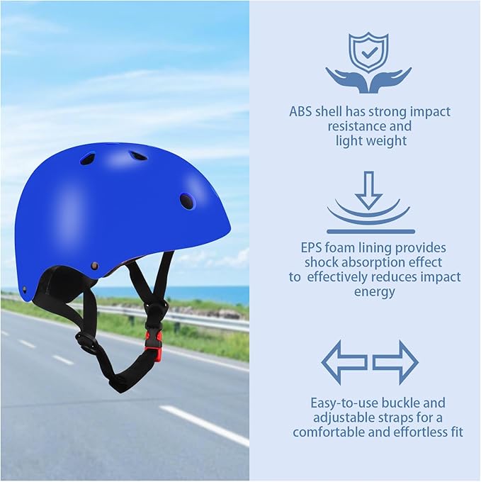 Color Gradient Adjustable Kids Bike Helmet with Knee & Elbow Pads Set | Multi-Sport Safety Gear for Boys & Girls Ages 5-14 | Skateboarding, Scooters, Roller & Inline Skating, Longboarding