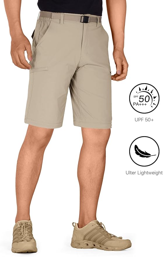 FREE SOLDIER Men's Outdoor Convertible Hiking Pants with Belt Lightweight Quick Dry Tactical Cargo Pants Nylon Spandex