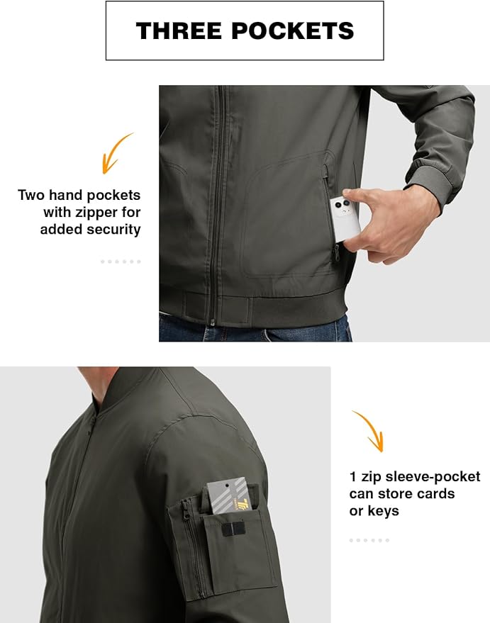 TBMPOY Men's Lightweight Bomber Jackets Light Windbreaker Casual Stylish Fall Golf Zip Up Dress Business Varsity