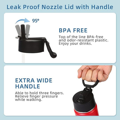 Volhoply Kids Insulated Water Bottle with Straw,16oz Stainless Steel Cold Water Bottles for School,BPA-Free Metal Wide Mouth Cups with Handle Lid,Reusable Double Wall Vacuum Sport Flask(Red,1)