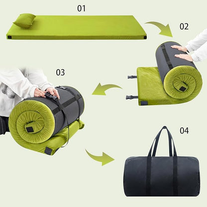 Sleeping Pad,3-inch Thick Memory Foam Camping Mattress,Portable Roll-Up Mat for Car/Tent/Floor/Cot/Travel,Comfortable Pad for Guests Sleepover