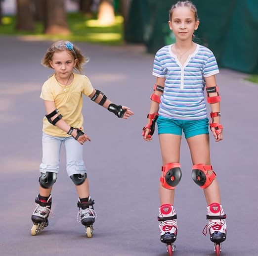 Cockchafer Kids and Youth Knee Elbow Wrist Guards Protective Gear Set for Skateboarding, Roller Skating, Inline Skating, Scooter Riding, BMX Biking (Black, Medium)