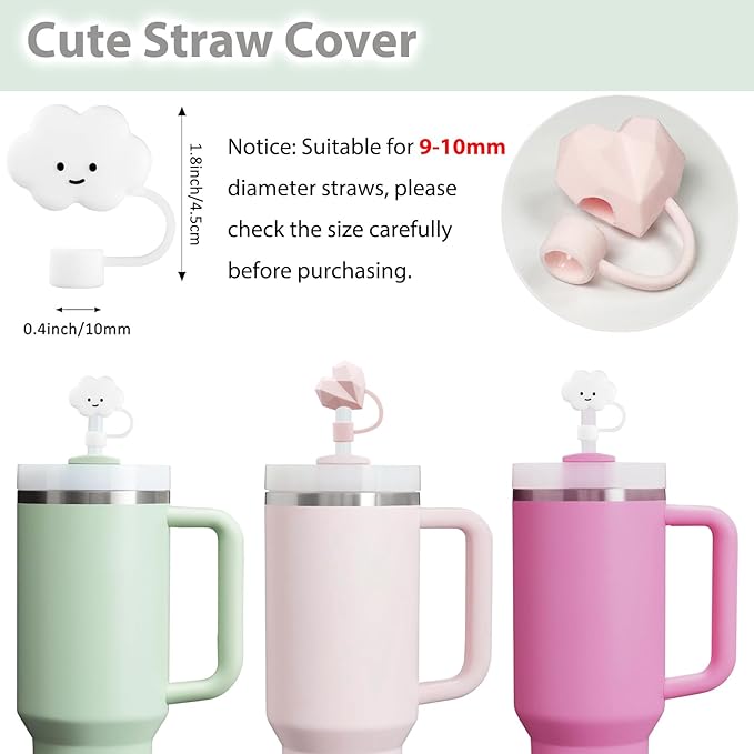 Stanley Cup Accessories Set Including 2 Pcs Straw Cover Cap for 9-10 mm Straws, 15 Pcs 3D Stickers, 2 Pcs Handle Charms, 1 Pcs Bling Silicone Boot Sleeve for Stanley Cup 40oz & 30oz Tumbler