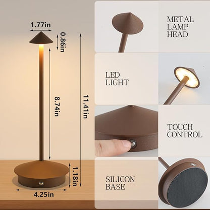 Cordless Table Lamp, 5000mAh Rechargeable Battery Powered LED Desk Lamp, Portable Touch Control Outdoor Table Lamps,3 Color Dimmable Light for Restaurant, Patio, Bedroom, Night Lamp (Brown)